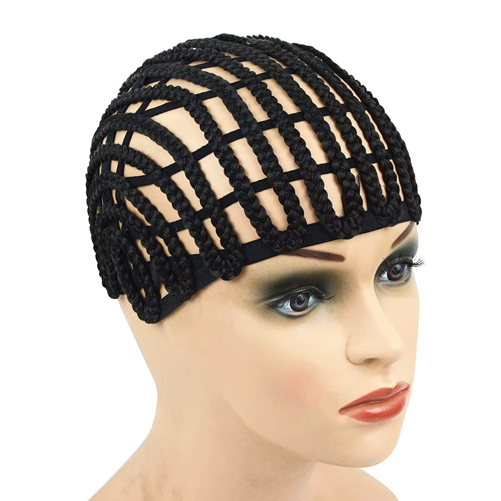 1 pièce de bonnet à perruque tressé noir pour la confection de perruques au crochet, bonnet pour tre