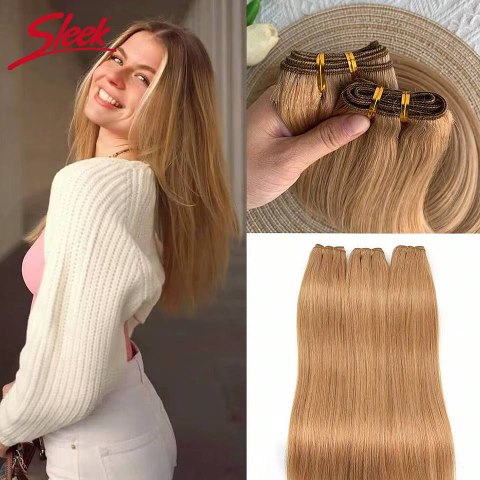 Extensions de cheveux humains naturels brésiliens lisses, double épaisseur, Remy, blond miel 613 6 #