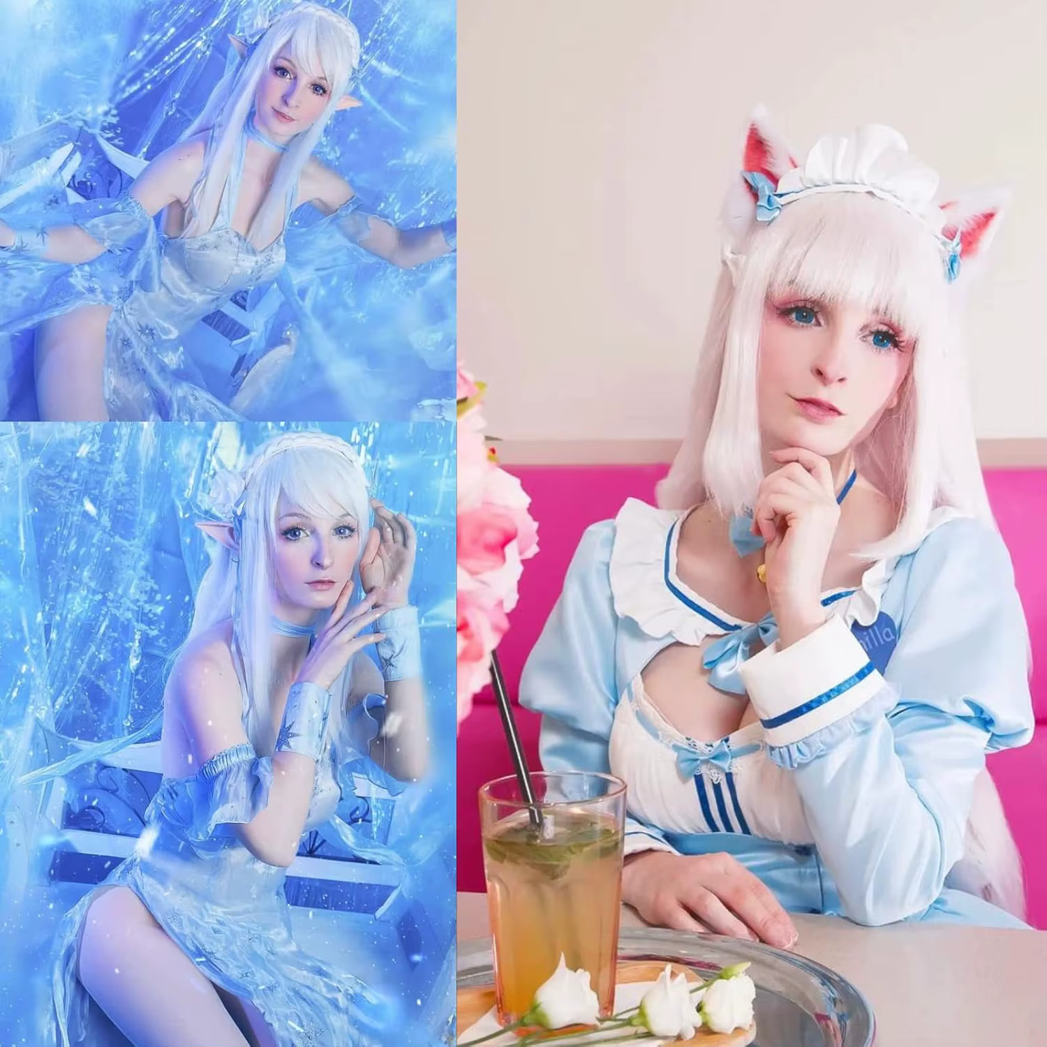 Perruque synthétique longue blanche argentée pour Anime Cosplay Halloween Costume fête perruque blan