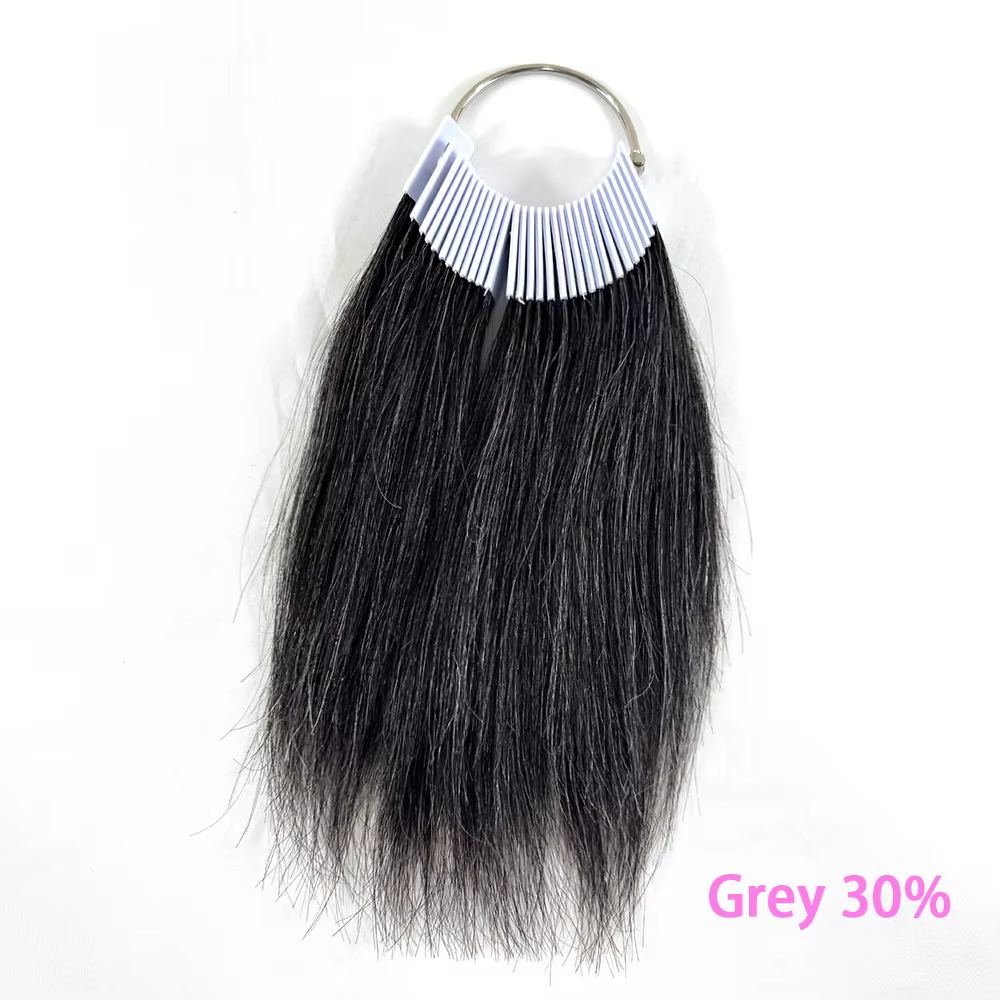 Échantillons de cheveux gris anneaux de couleur Extensions de cheveux humains réels pour tester la c