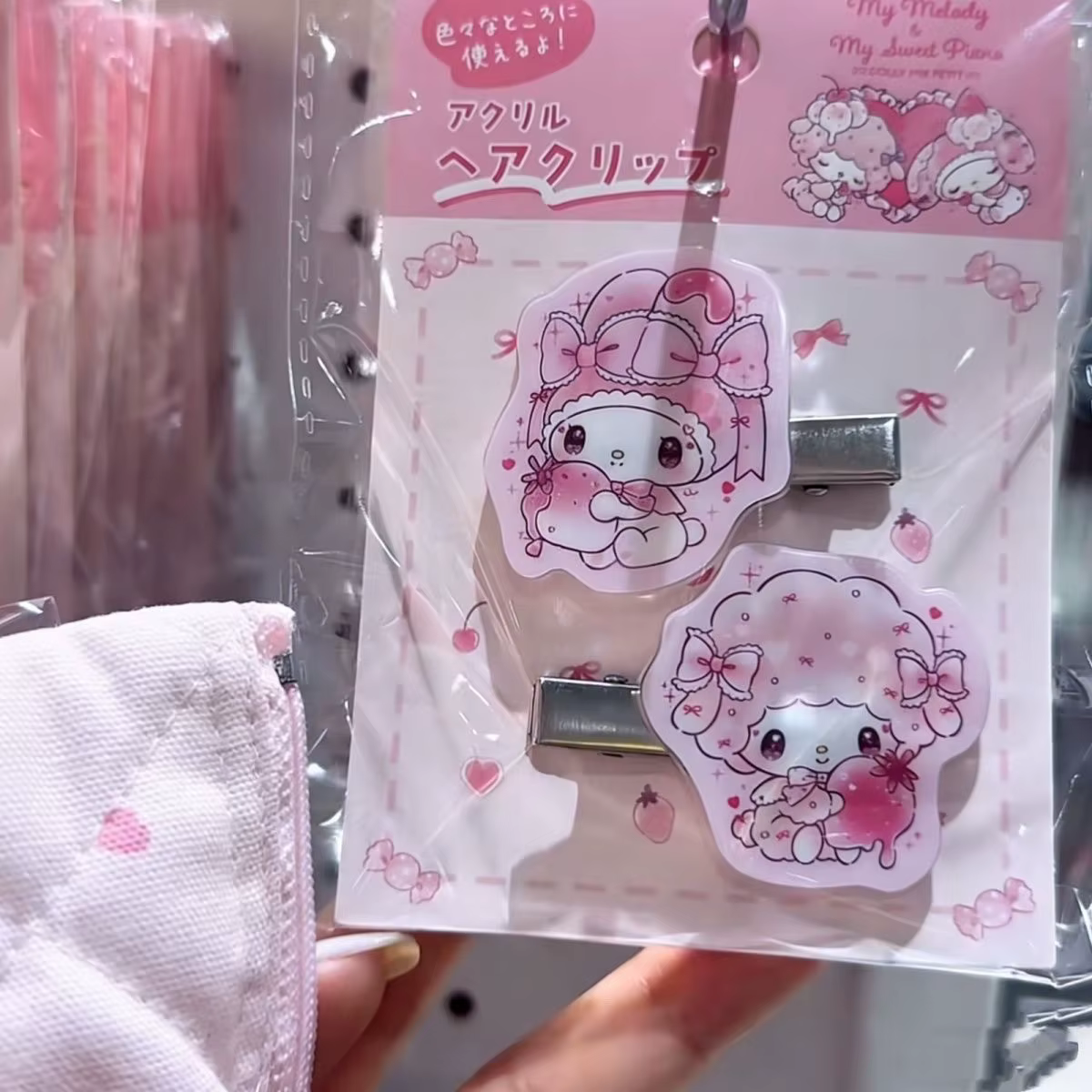 2 pinces à cheveux Sanrio My Melody pour femmes, barrettes en acrylique Sanrio mignonnes, accessoire