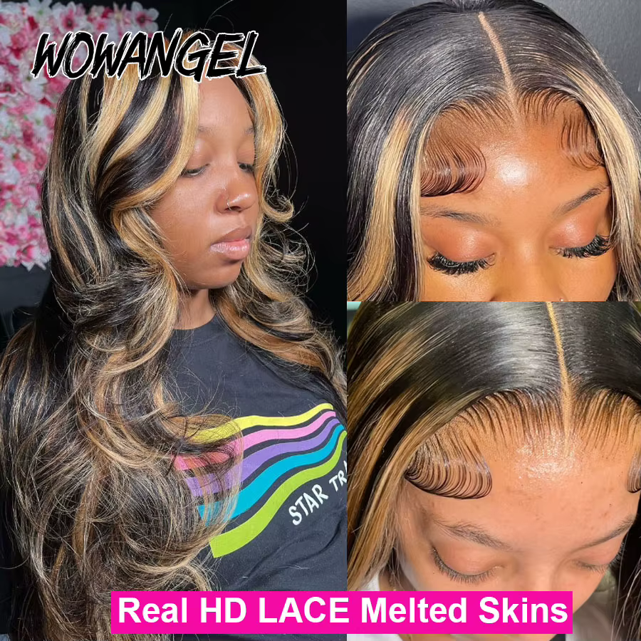 Wow Angel-Perruques en dentelle de cheveux humains pré-plumées pour femmes, vague de corps, couleur 