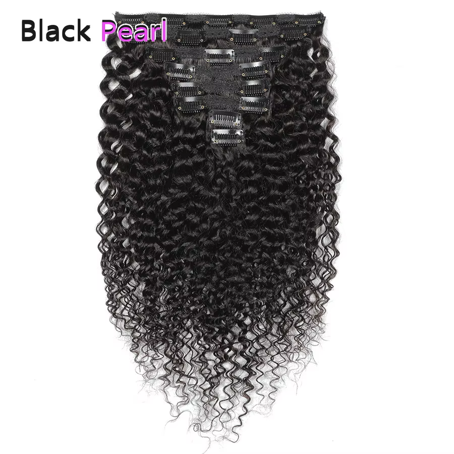 Extensions de cheveux bouclés à clipser Black Pearl Jerry Curly, cheveux humains brésiliens Remy, 7 