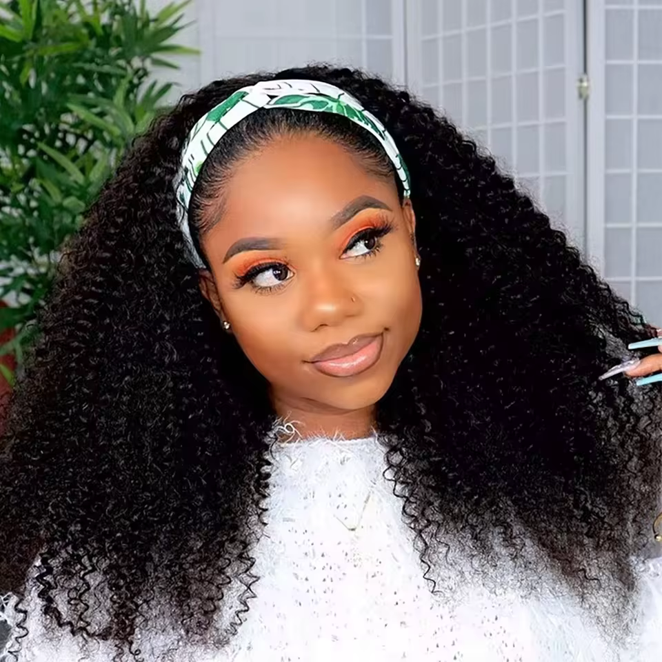 Perruques bandeau bouclées crépues en cheveux humains, prêtes à porter sans colle, entièrement fabri