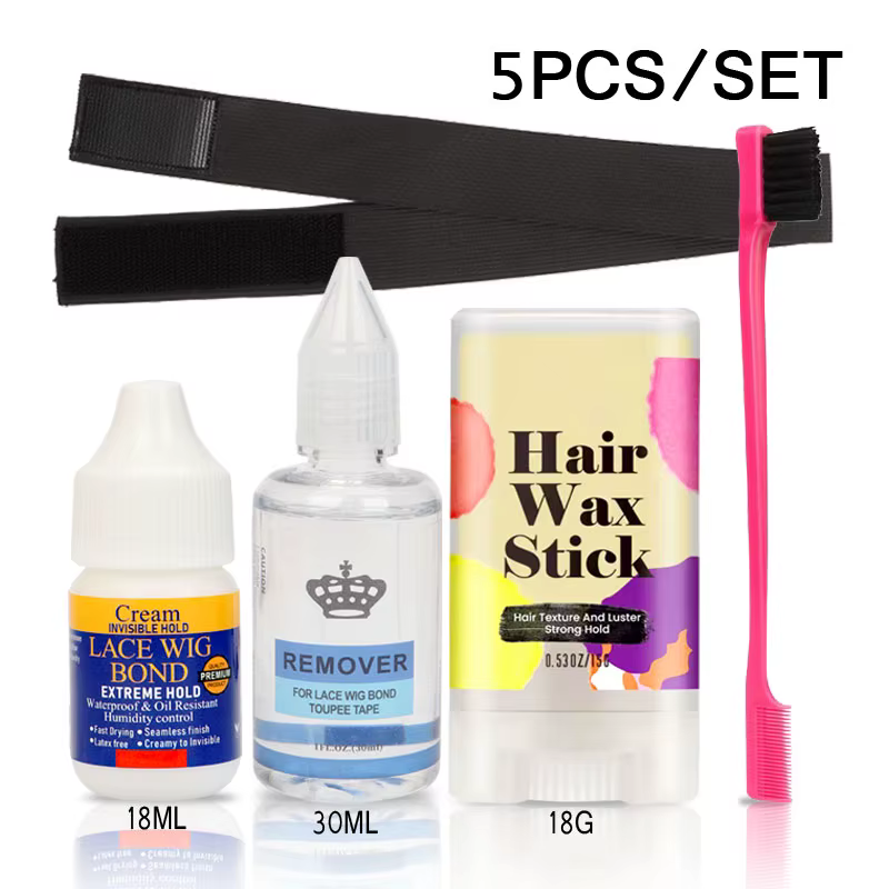 Kit d'installation de perruque 5 pièces, colle pour perruque en dentelle + dissolvant de colle + ban