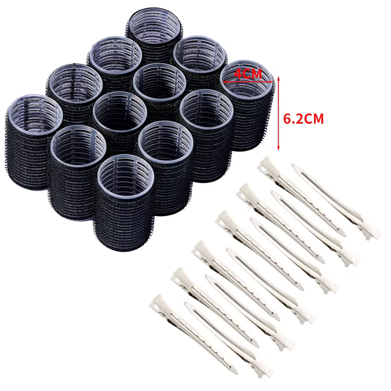 12 pièces bigoudis auto-agrip crochet bigoudis 12 Clips sans chaleur rouleau Salon Dressing bigoudis