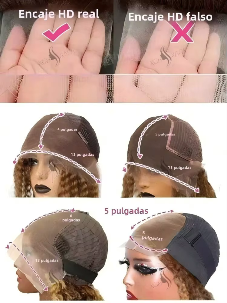 Perruque Lace Frontale 30 Pouces Cheveux Humains Bouclés Ombrés avec Mèches, Ondulations Profondes C