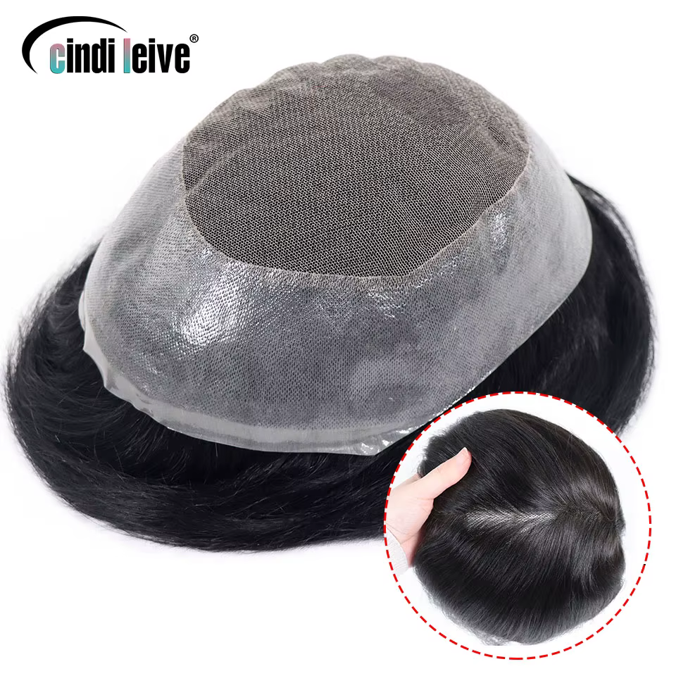 7x9 Australie Base Toupet Dentelle Avec PU Toupet Homme # 1B perruque masculine toupet de cheveux hu