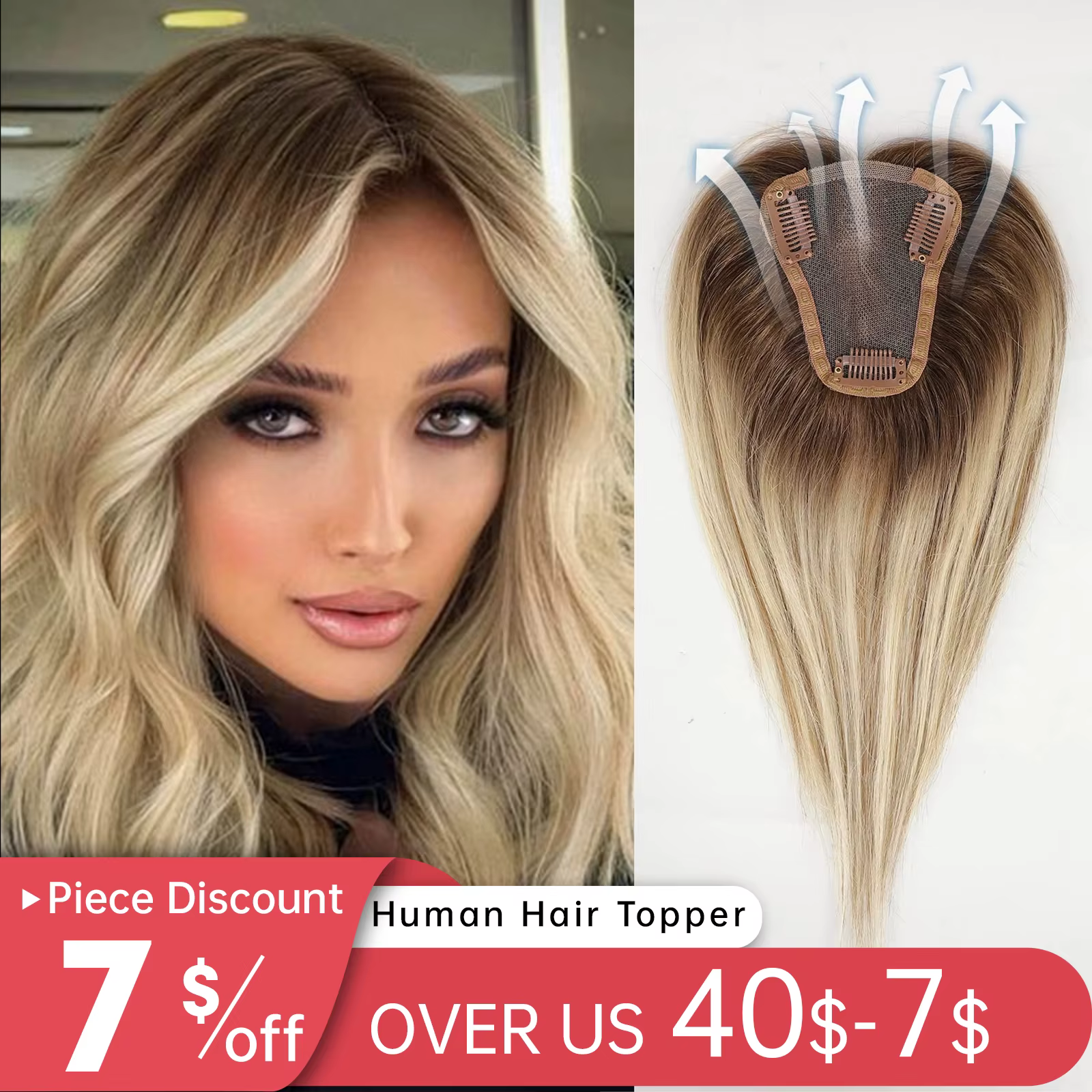 Femmes cheveux humains Toppers partie centrale Ombre brun clair blond toupet humain pièces de cheveu