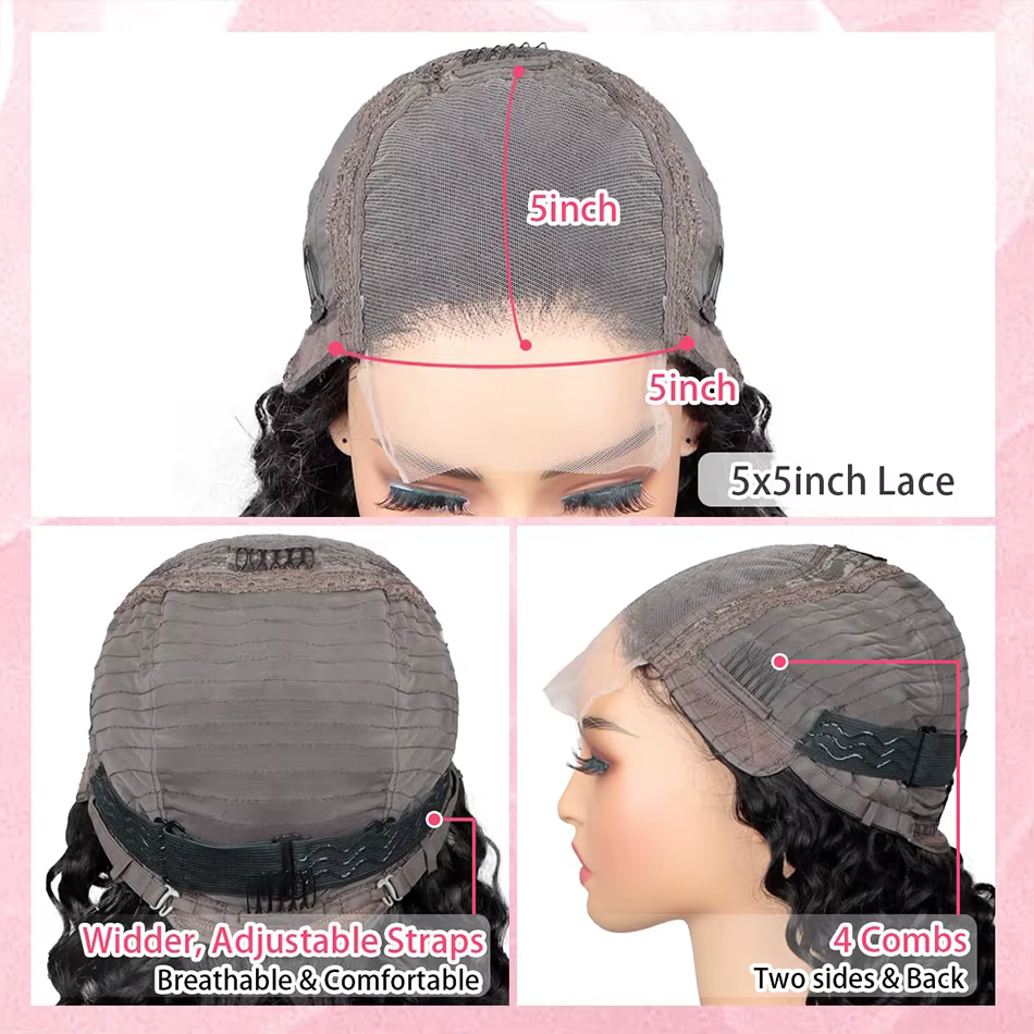 Perruque de cheveux humains bouclés birmans 100%, avec extrémités bouclées en spirale, 5x5, sans col