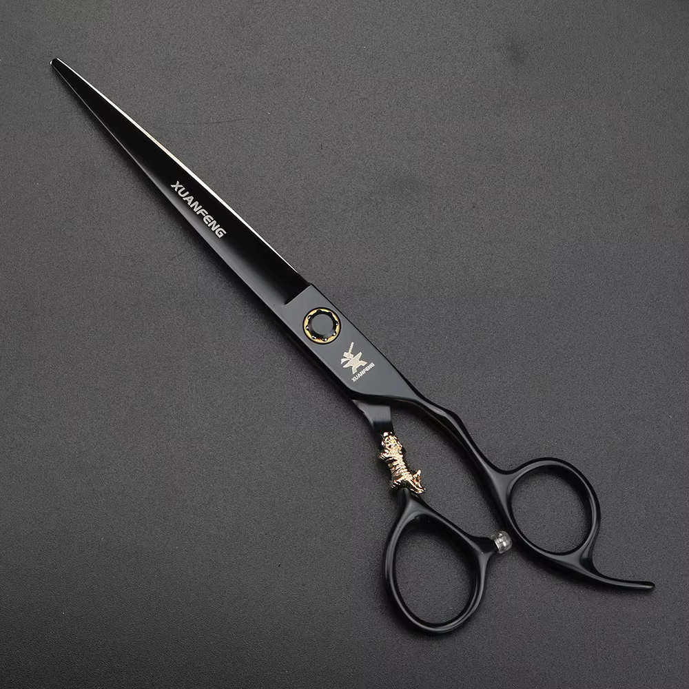 Ciseaux de coiffure XUANTENG de 7 pouces, noirs, avec système à roulement, ciseaux de barbier