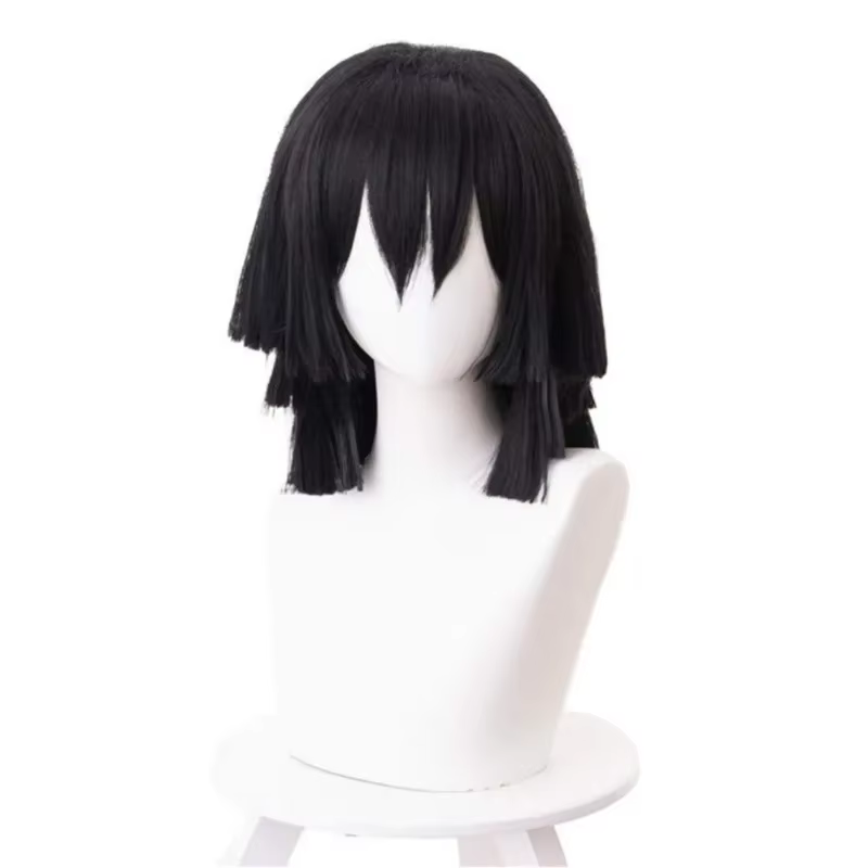 Anime Igflats Obanai Cosplay Perruque, Cheveux Synthétiques Courts, Style Noir, Degré de Chaleur, Ac