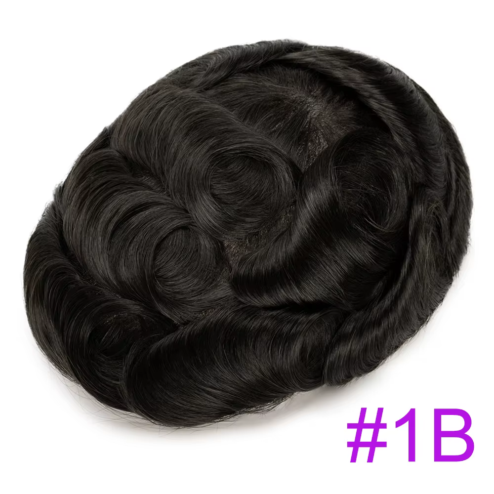 Prothèse capillaire masculine durable en cheveux humains naturels, système de remplacement capillair