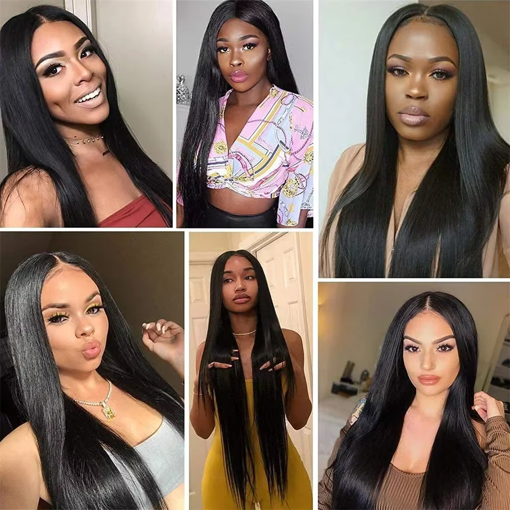 Perruques de cheveux humains lisses avec partie en V pour femmes, cheveux Remy brésiliens, couleur n