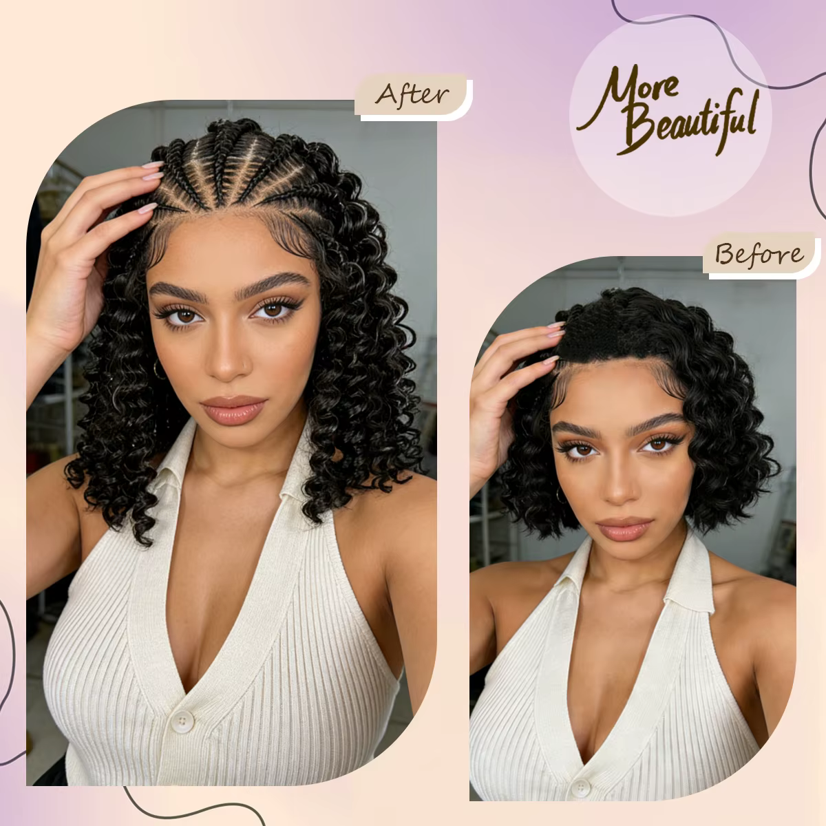 Perruque bouclée tressée style cornrow de 16 pouces avec dentelle HD 13x4, sans colle, pré-épilée, p