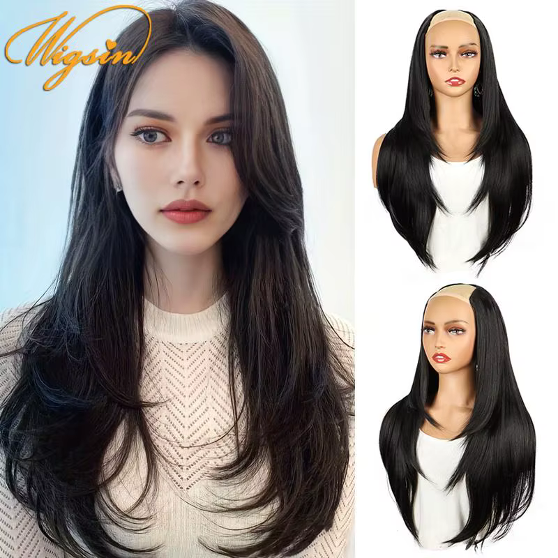 WIGSIN synthétique 55 cm en forme de V couches 4 Clips Extension de cheveux longs raides naturel Inv