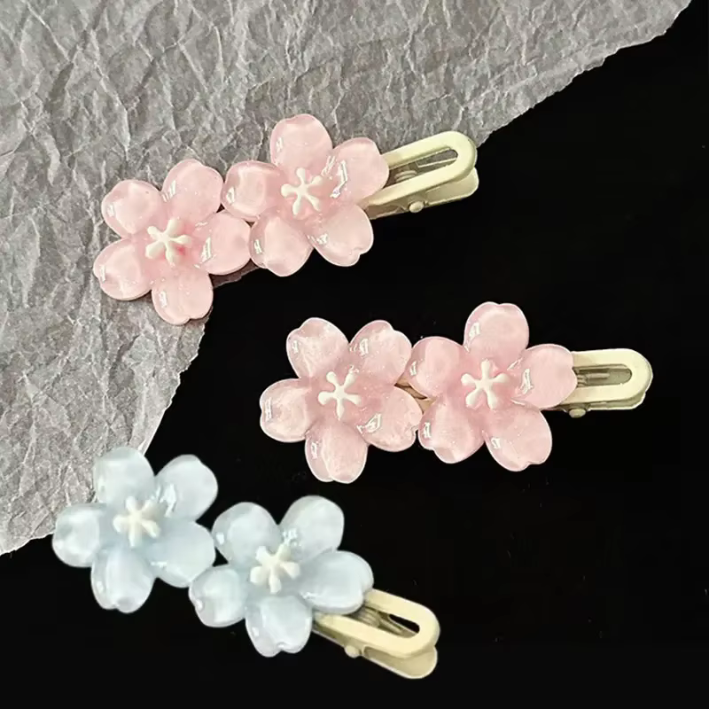 Pinces à cheveux en gelée de fleurs de cerisier, épingles à cheveux à fleurs roses et bleues pour fi