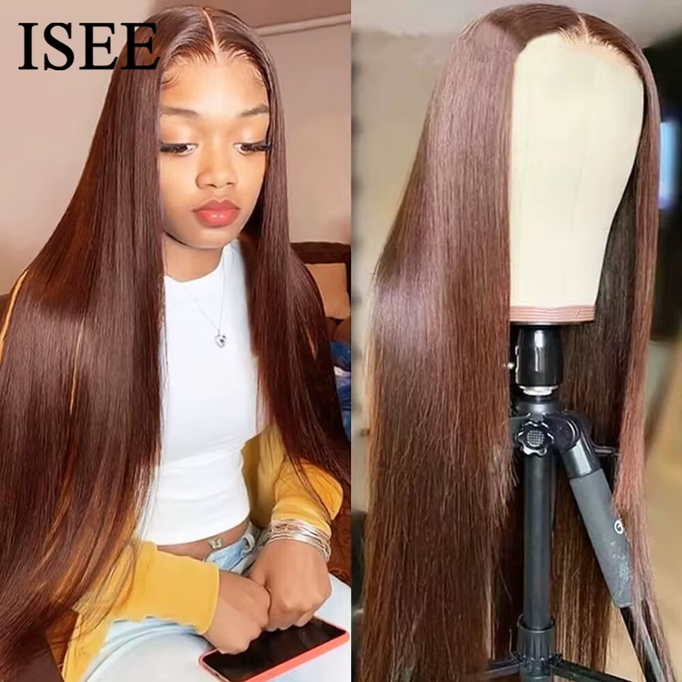 ISEE Hair # Perruque droite marron chocolat 4 Wear And Go, 7x5, en dentelle transparente, sans colle