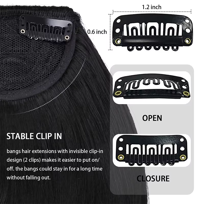 Extensions de faux cheveux à clipser avec clips invisibles, frange française, couverture de branches