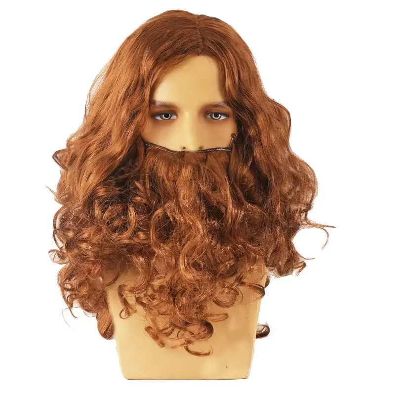 Perruque et barbe de Père Noël 2026 – Ensemble complet avec perruque longue bouclée de style europée