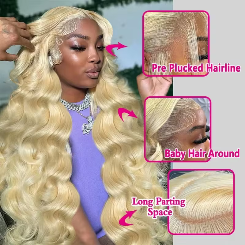 Vague de corps 613 Blonde 13x4 Hd dentelle avant perruques de cheveux humains 220% densité brésilien