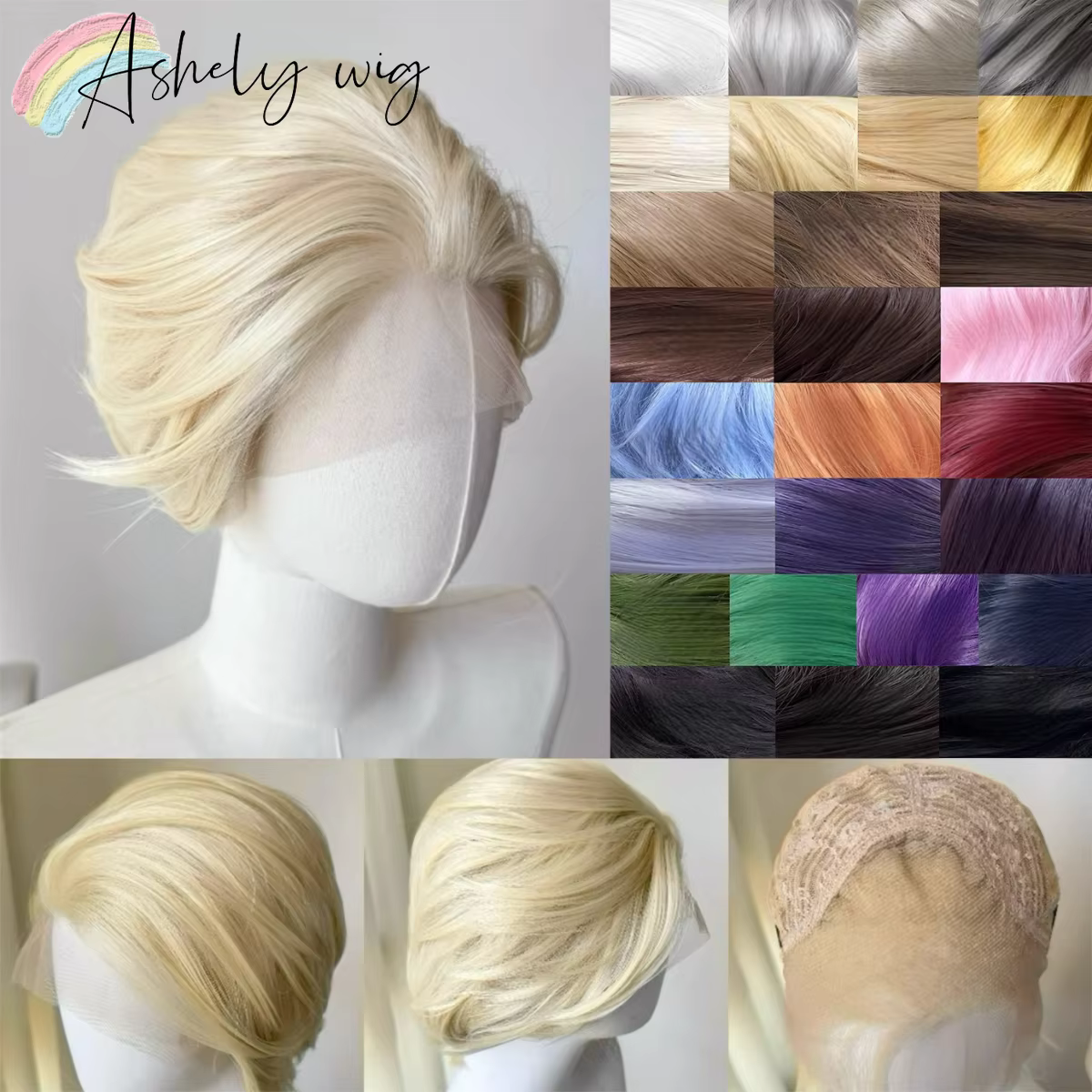 Perruque Lace Front Wig synthétique courte Blonde pour hommes, 13x4, cheveux de haute qualité, plusi