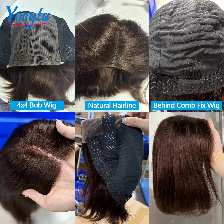 Chocolate Brown Glueless Wigs Human Hair 10 12 Pouces Perruques Cheveux Humains Sans Colle Perruque 