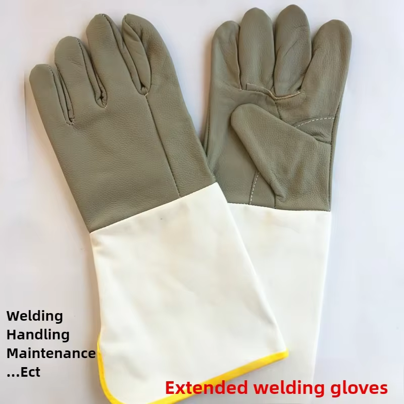 Gants de travail en cuir de vache pour la soudure |   Manches longues et larges |   Bouche large rés