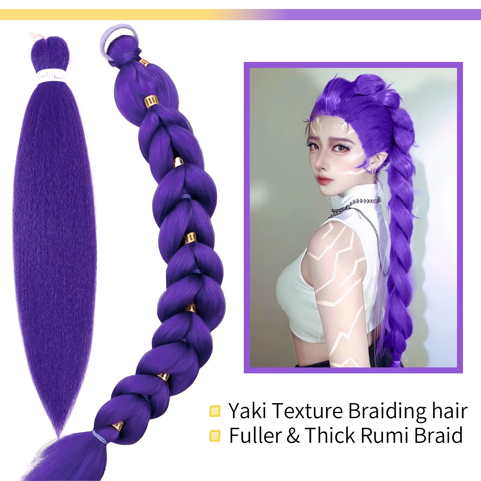 Extensions capillaires synthétiques tressées violettes, 24 26 28 30 pouces, Texture Yaki pré-étirée