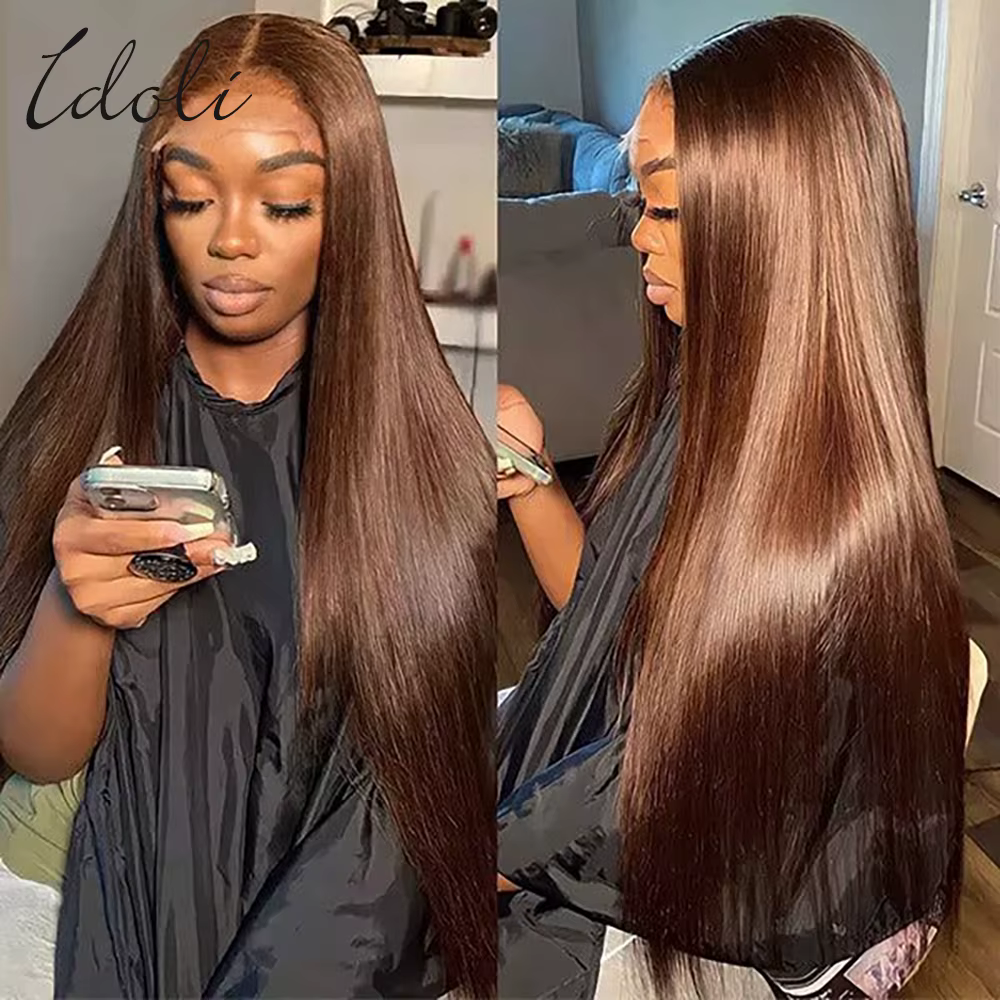 Perruque Lace Frontale Idoli 13x6 Ondulée Chocolat Brun, Dentelle Transparente, Cheveux Humains Pré-