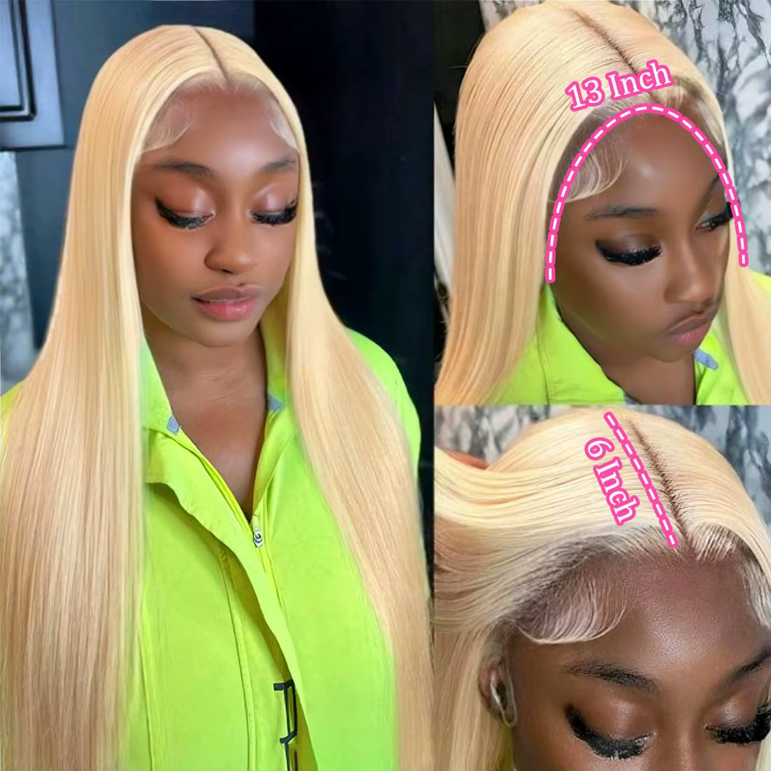 Perruque Lace Frontale 40 pouces en Cheveux Humains Blond 613 Lisse, avec Lace Frontale Transparente
