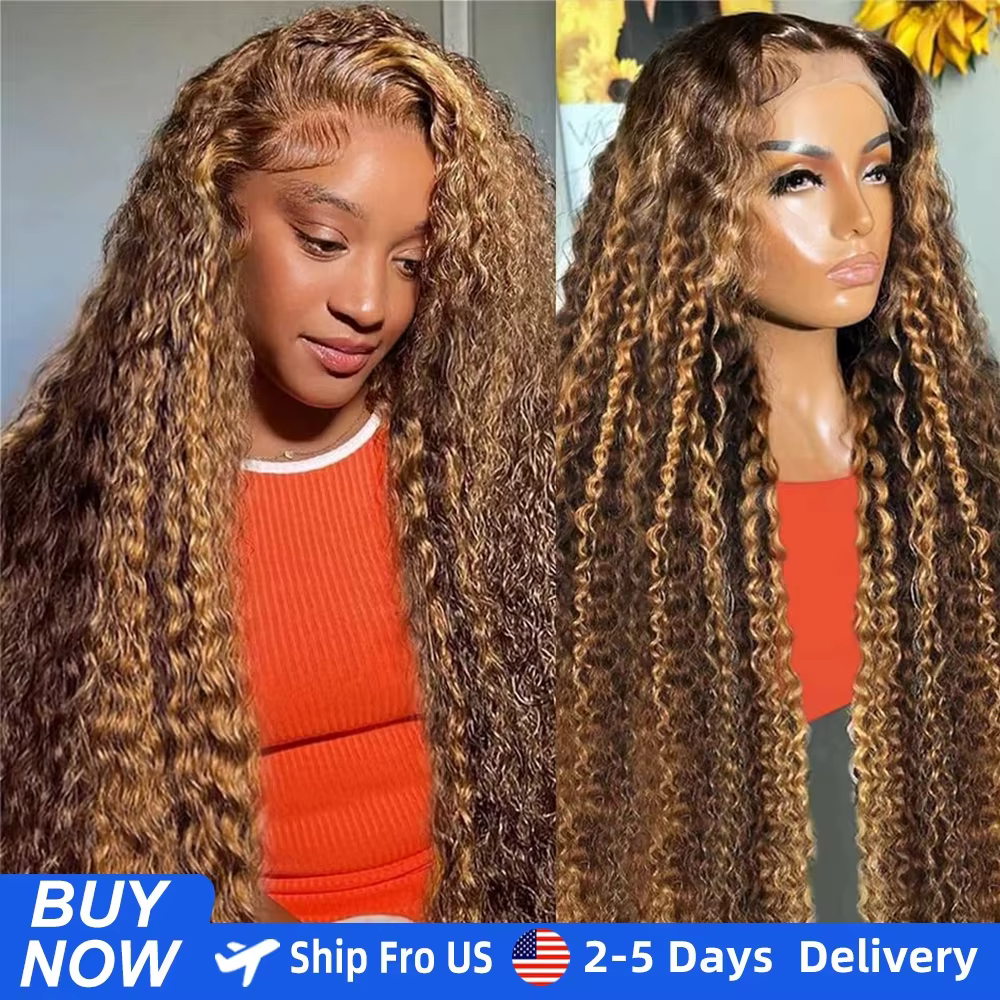 30 36 pouces bouclés mettre en évidence perruque cheveux humains miel blond 13x4 dentelle avant vagu
