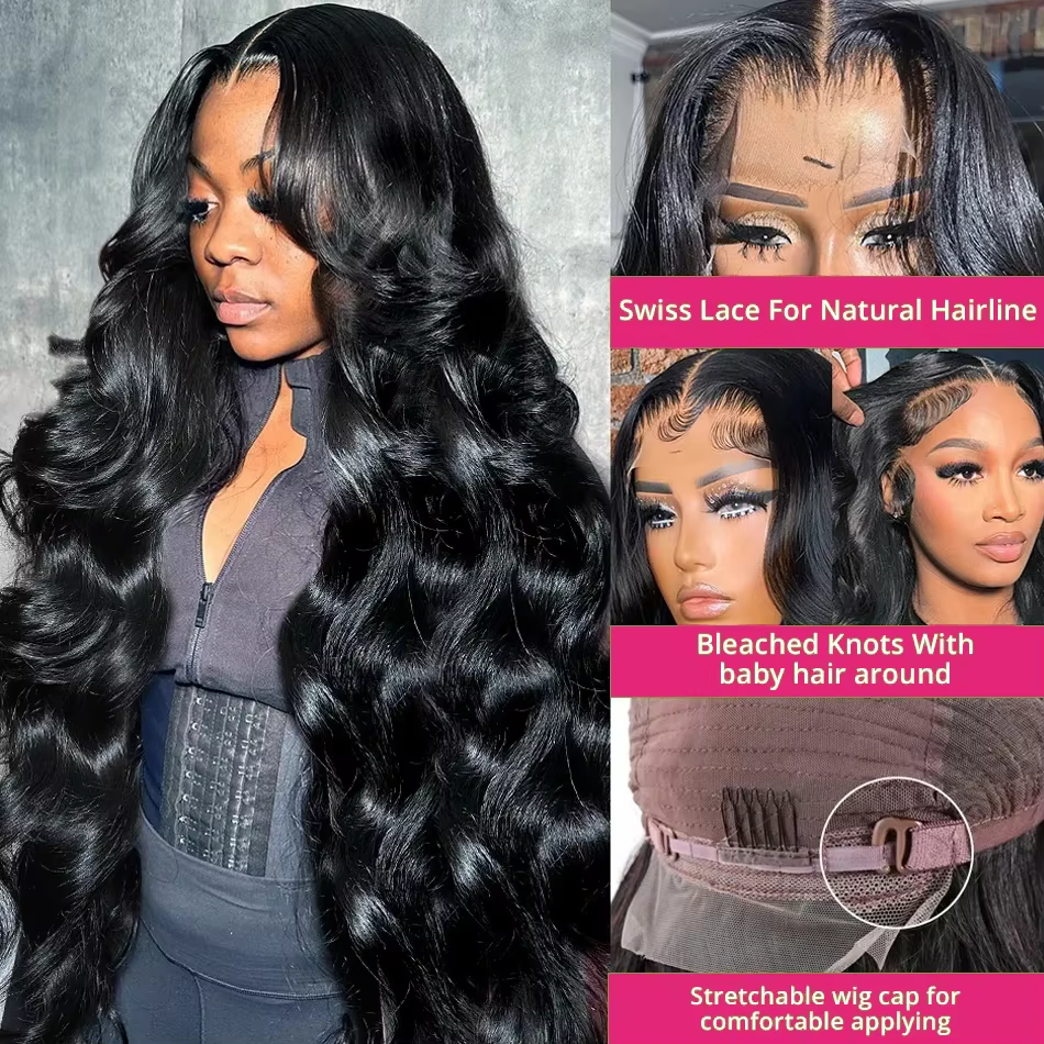 Perruque Lace Front Wig Body Wave brésilienne naturelle, cheveux humains, 13x6 HD, pre-plucked, 300%