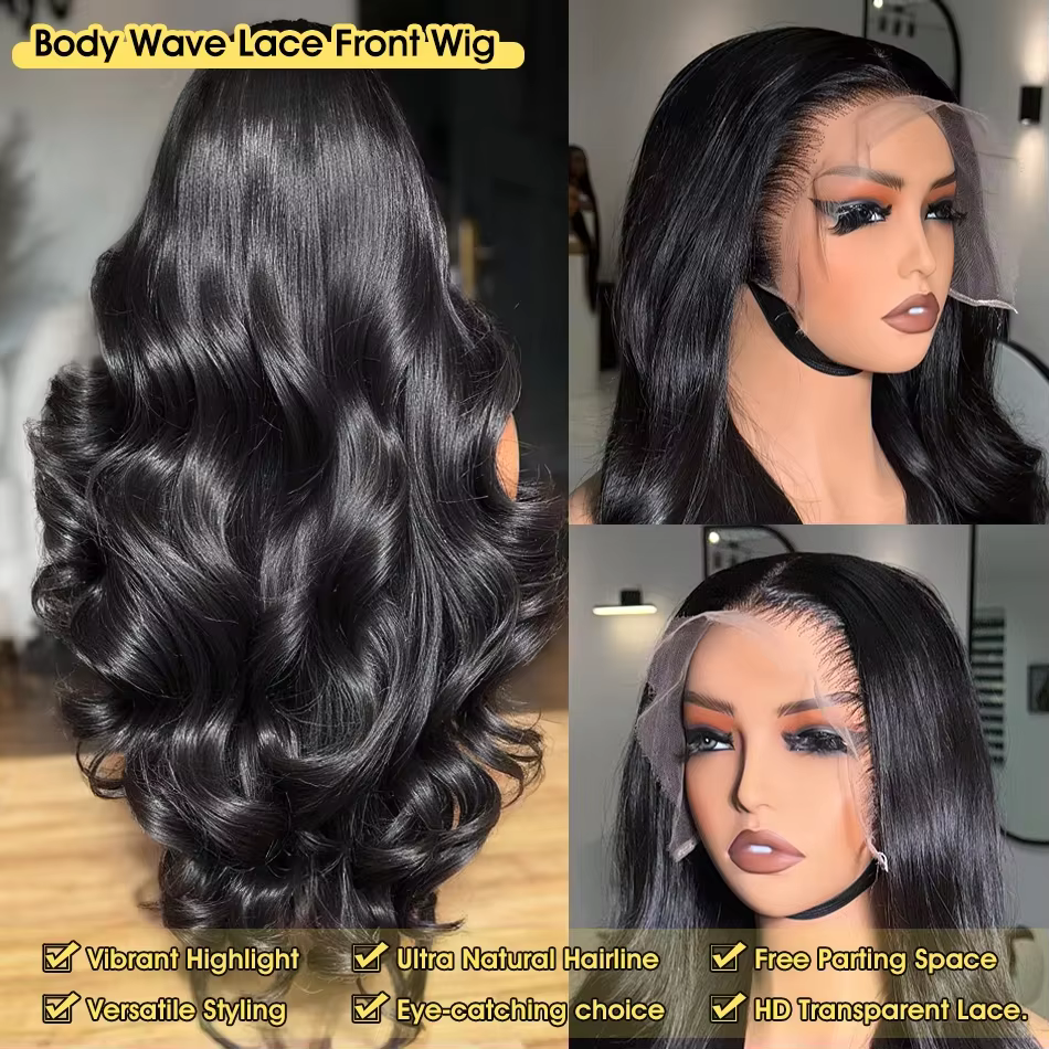 Perruques de cheveux humains Body Wave densité 250 avec dentelle transparente HD 13x6 pour femmes, 3