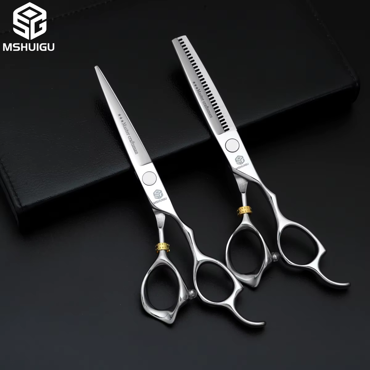 MSHUIGU – ciseaux de barbier professionnels de 6 pouces, en acier inoxydable 440C, lame inversée, ci