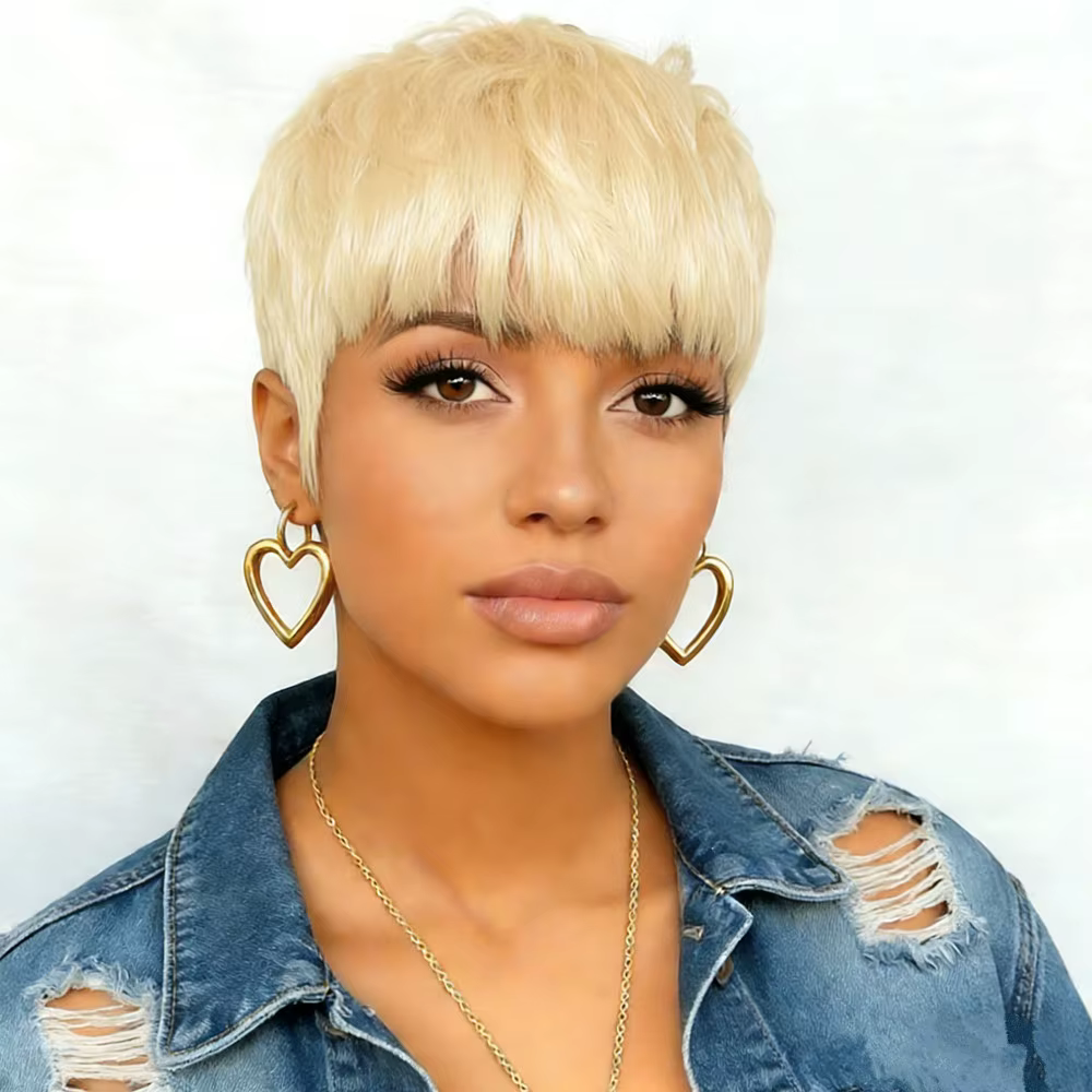 Perruque pixie à 150% de densité, 6 pouces, couleur brun/99j/noir naturel, coupe pixie, perruque fab