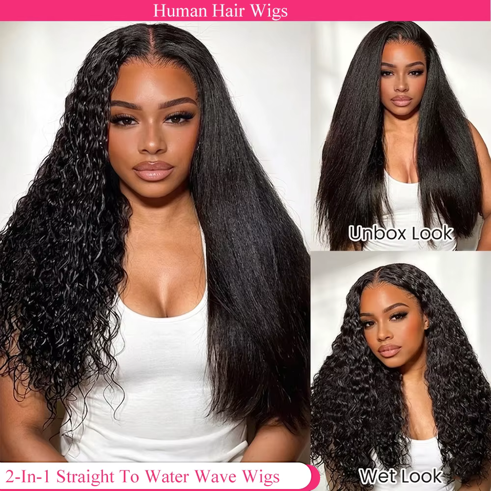 Perruque 2-en-1 sans colle, cheveux humains 100% naturels, effet vague d'eau, Dream Curl, avec dente
