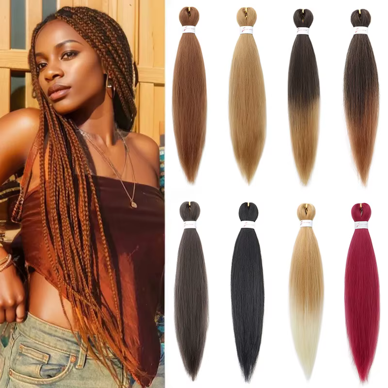 Extension capillaire synthétique ombrée pré-étirée de 20 pouces, postiche Yaki lisse EZ pour femmes