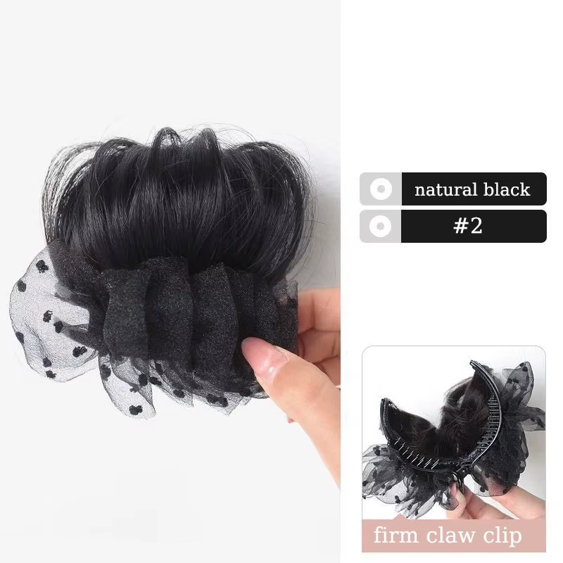 Extensions de chignon synthétiques, postiche à pince à griffe avec décoration en Tulle, pince à bec 