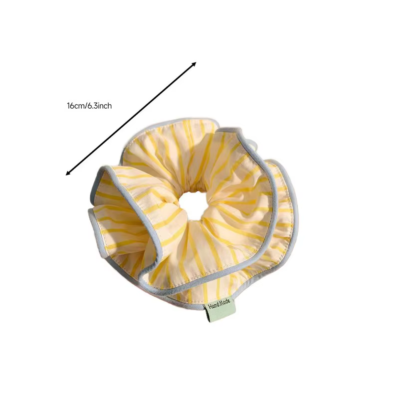 Anneau de cheveux rayé jaune pour femme, chouchou coréen haut de gamme, accessoires pour cheveux