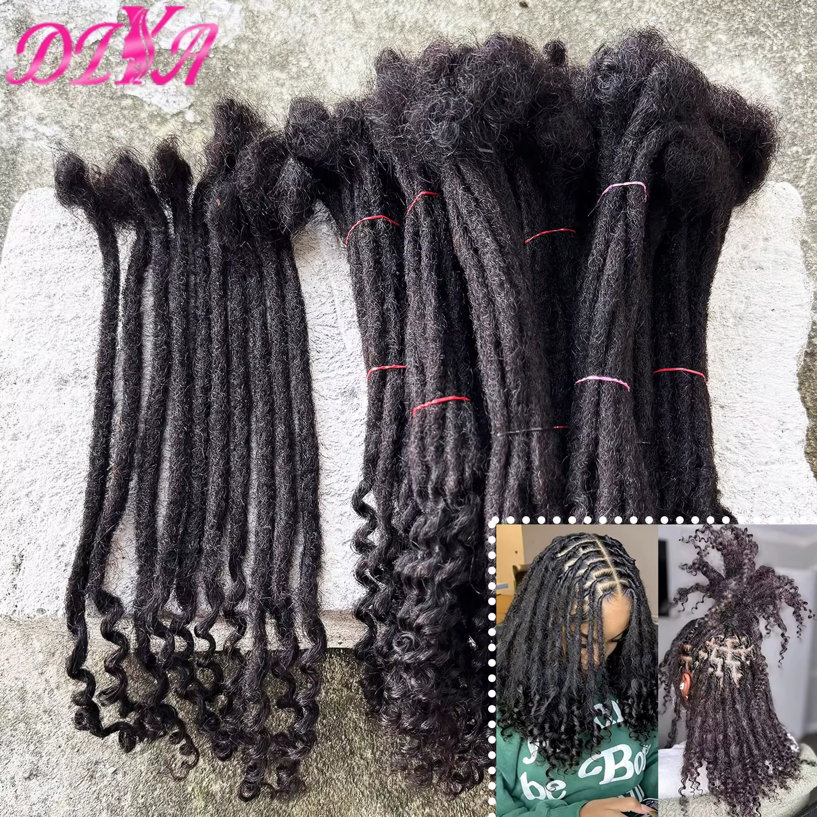 Extensions de dreadlocks en cheveux humains de 8 à 14 pouces, largeur 0,6 cm, avec pointes bouclées,