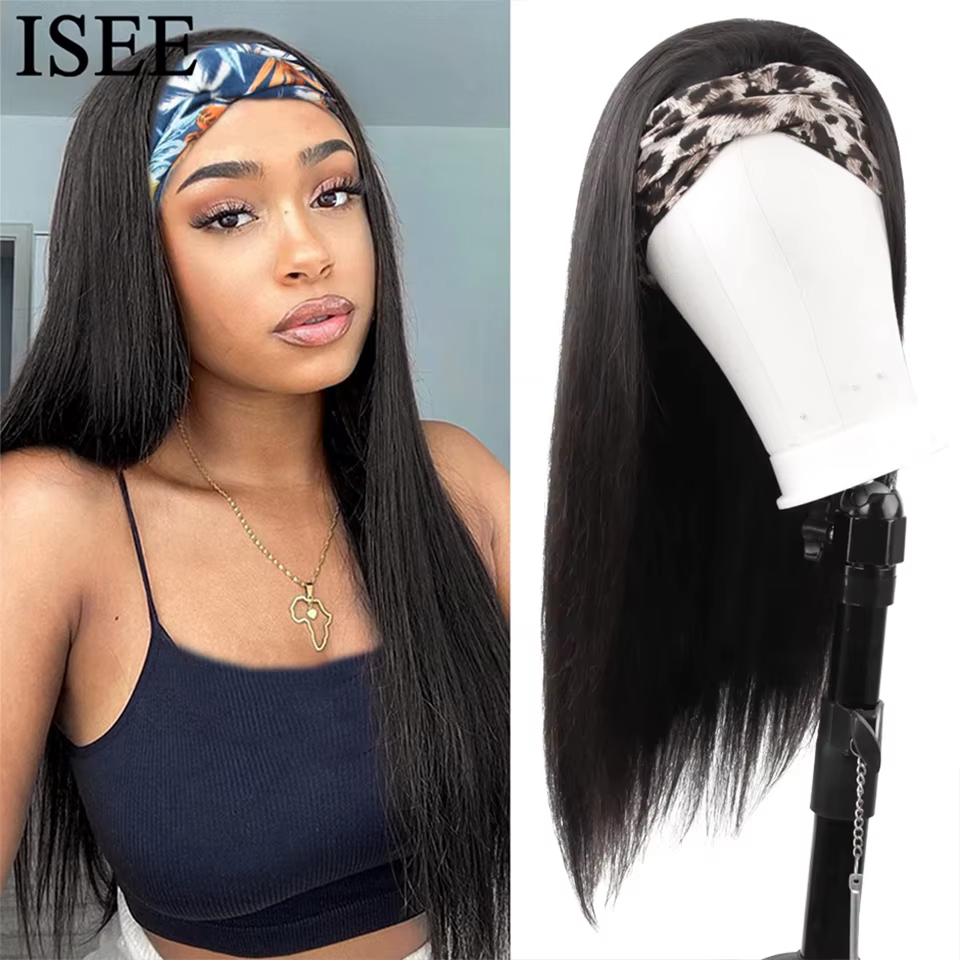 Perruque bandeau femme droite perruque de cheveux humains malaisiens droite sans dentelle écharpe pe