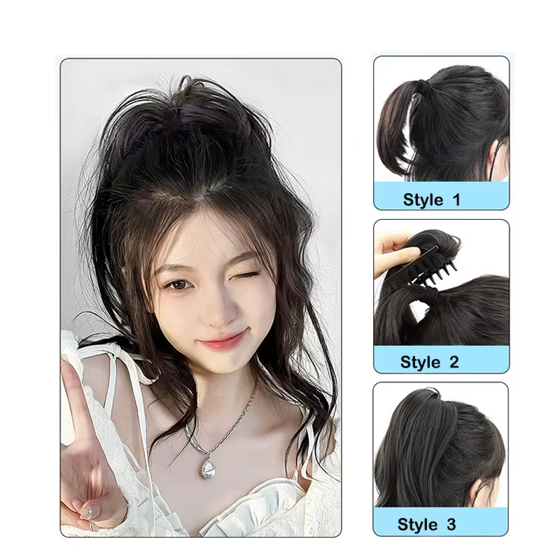 Perruque synthétique longue et bouclée, queue de cheval haute, Extensions capillaires élégantes pour