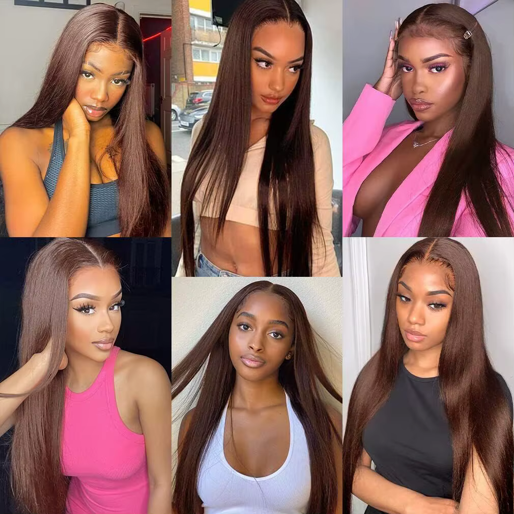 Perruque lisse sans colle ISEE Hair, brun chocolat, prête à porter, avec fermeture en dentelle 7x5, 