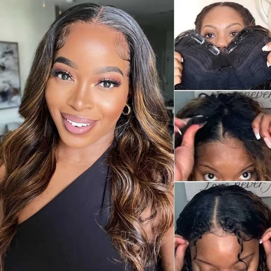 Perruque V-Part Body Wave améliorée avec cordon de serrage réglable, densité 220, forme en V, demi-p