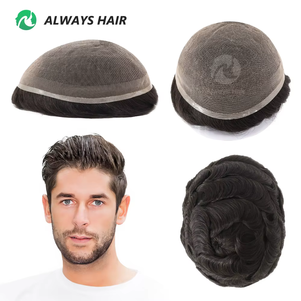 Alwayshair-DURA LACE hommes capillaire prothèse cheveux 130% densité de cheveux cheveux indiens dent