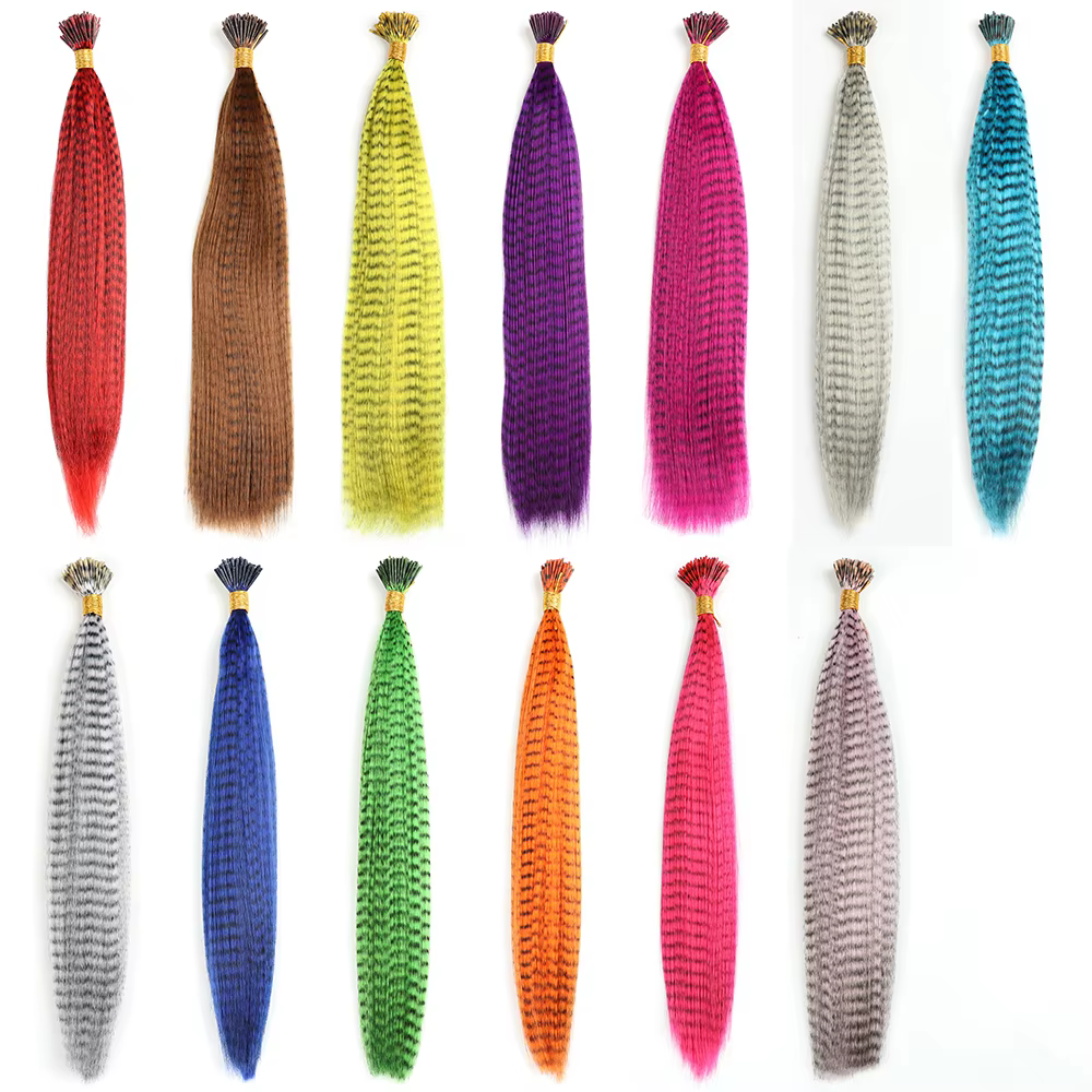 AZQUEEN plume Extension de cheveux 10 pièces faux cheveux je pointe arc-en-ciel cheveux synthétiques
