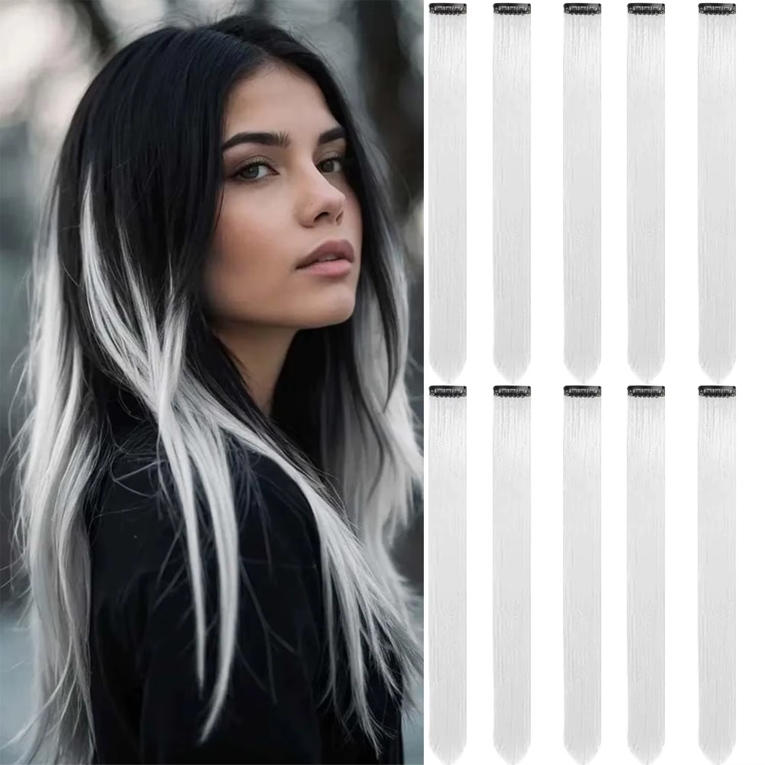 Extensions de cheveux à clips colorés pour femmes et hommes – Extensions de cheveux synthétiques lis
