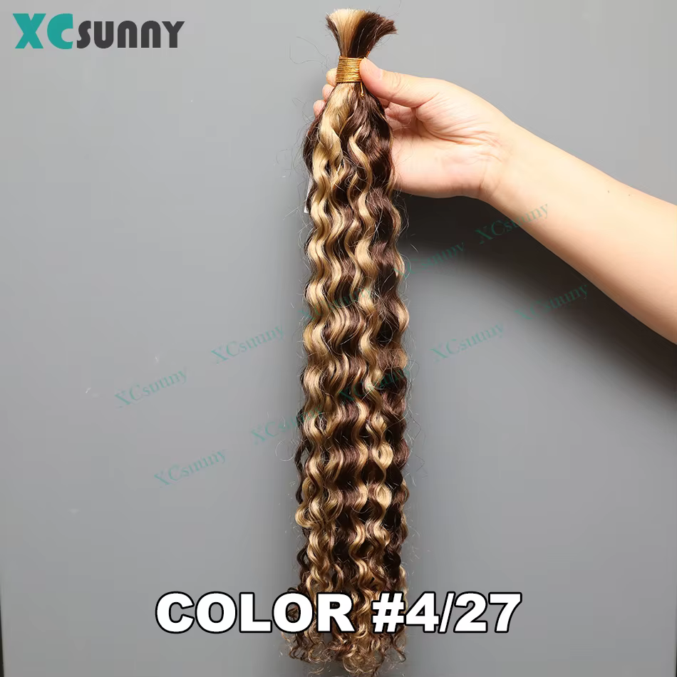 Couleur 4 30 cheveux humains en vrac pour tresser Extensions de cheveux humains bouclés en vrac pour