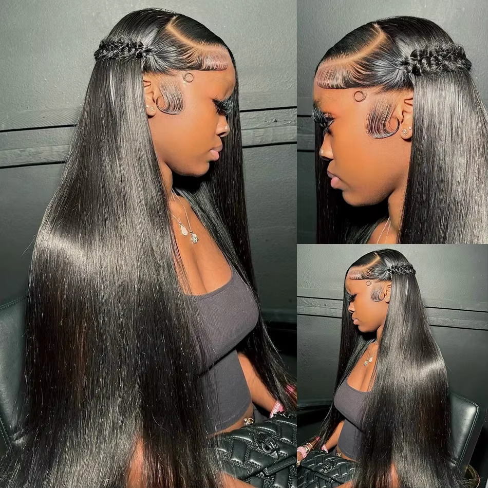 Perruque Lace Front Wig sans colle lisse Sophia, cheveux humains, pre-plucked, transparent HD, pre-p
